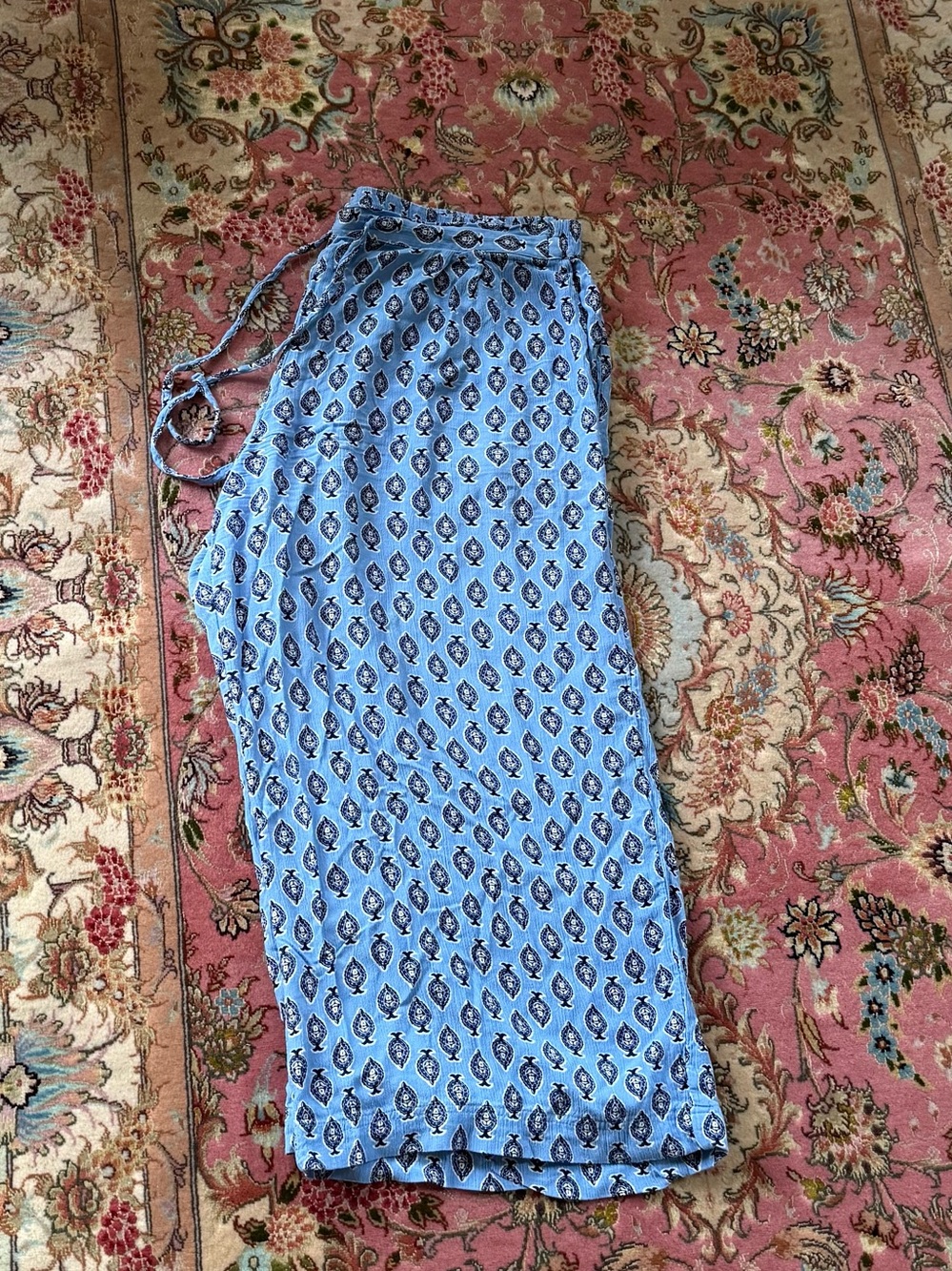 Monoprix femme Blue Paisley Wide-Leg, Capri pants Viscose Knit Drawstring